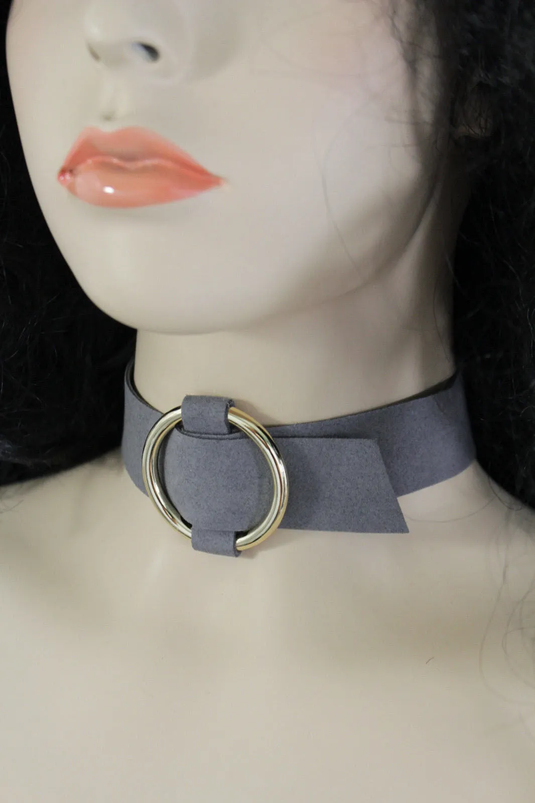 Leather Fabric Choker Necklace Ring