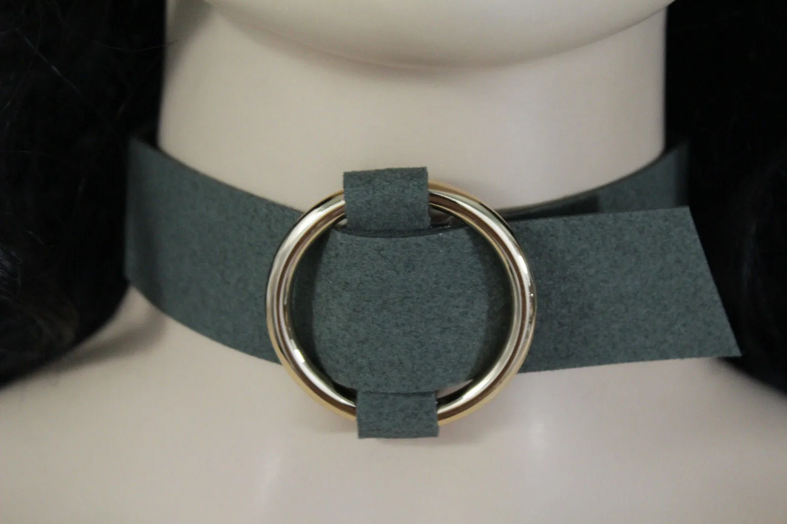 Leather Fabric Choker Necklace Ring