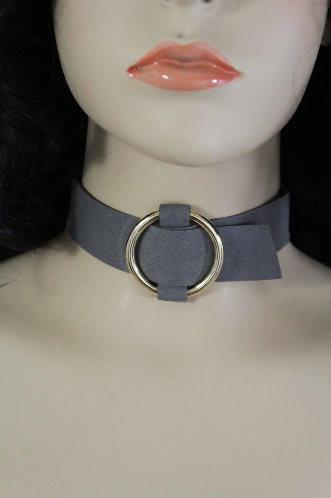 Leather Fabric Choker Necklace Ring