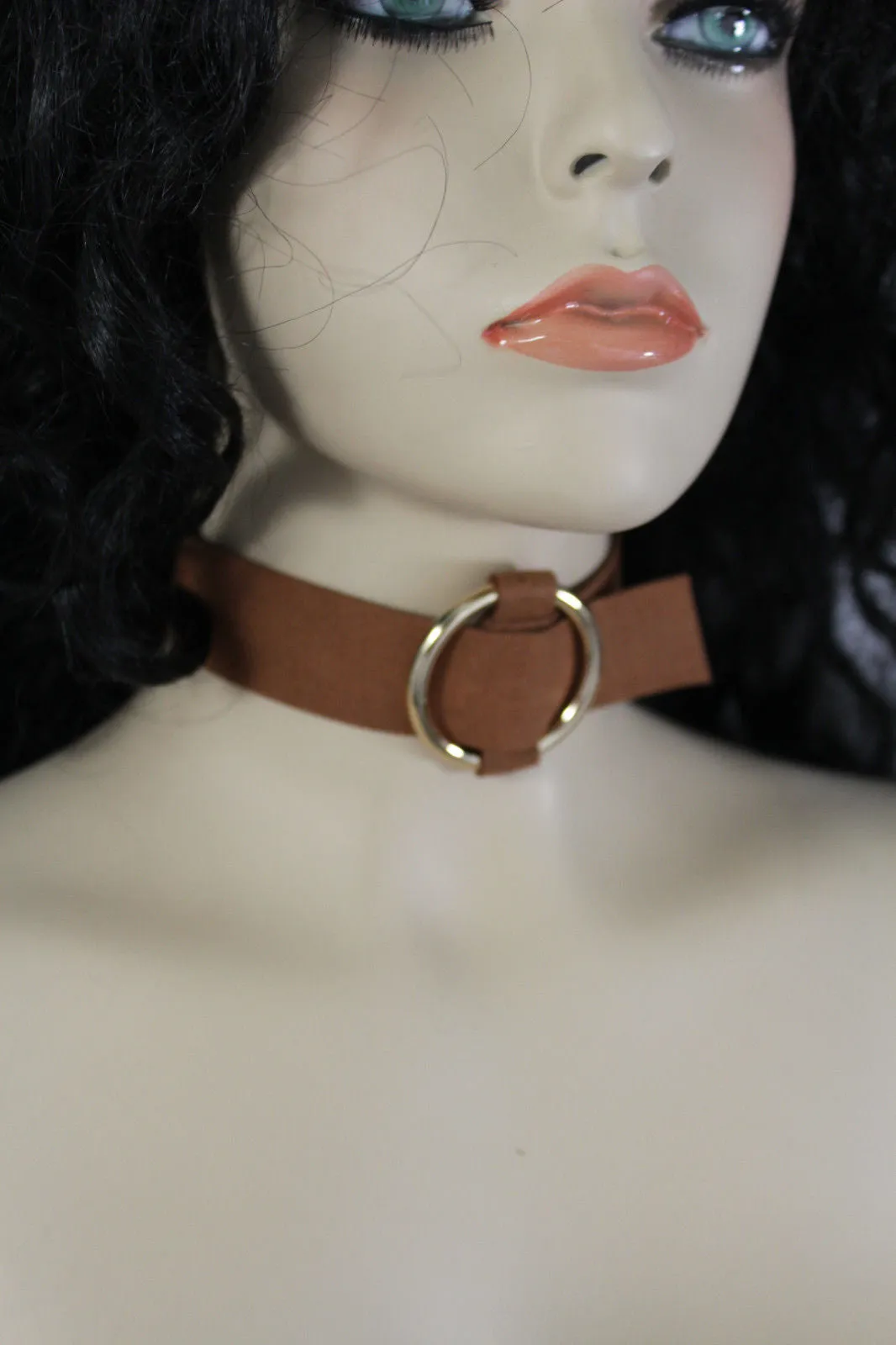 Leather Fabric Choker Necklace Ring