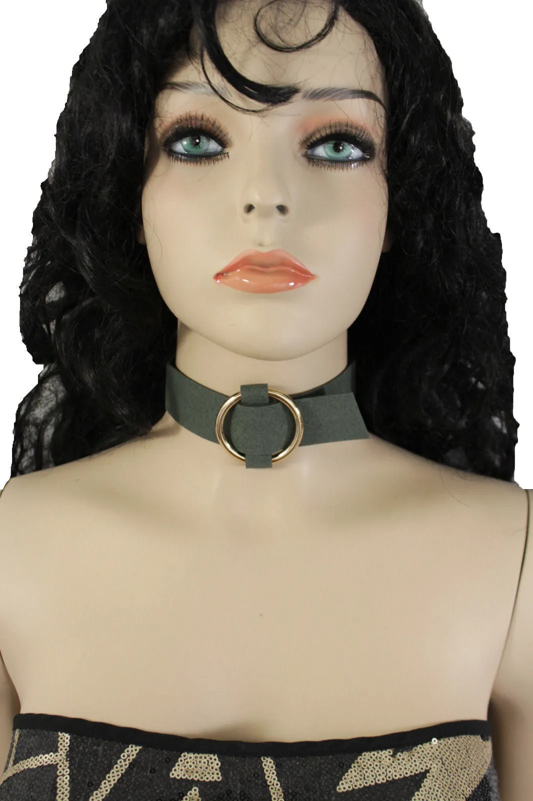 Leather Fabric Choker Necklace Ring