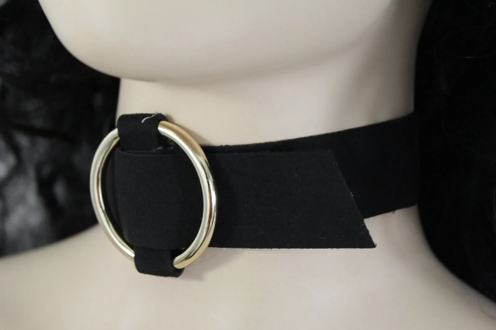 Leather Fabric Choker Necklace Ring