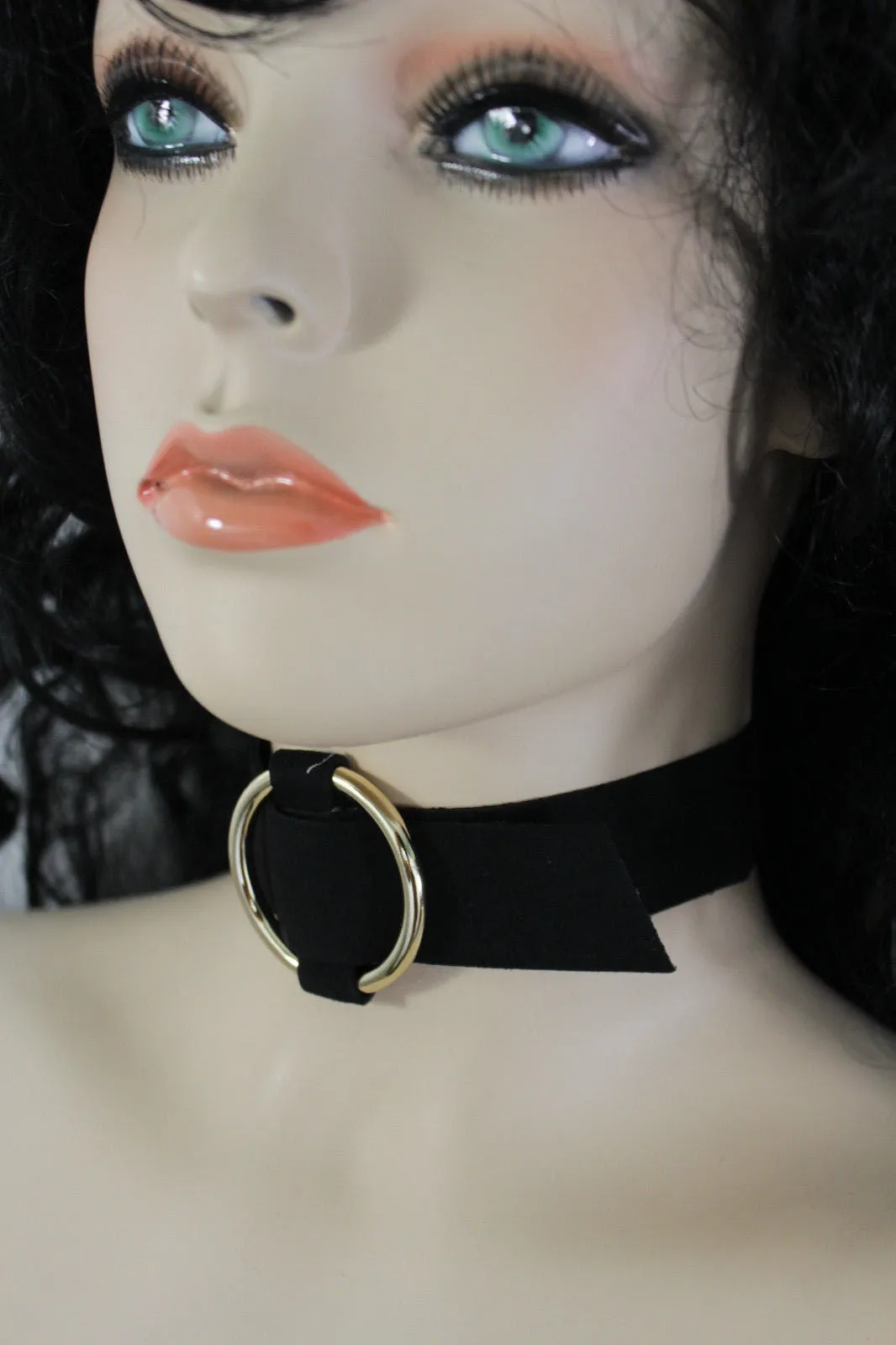 Leather Fabric Choker Necklace Ring