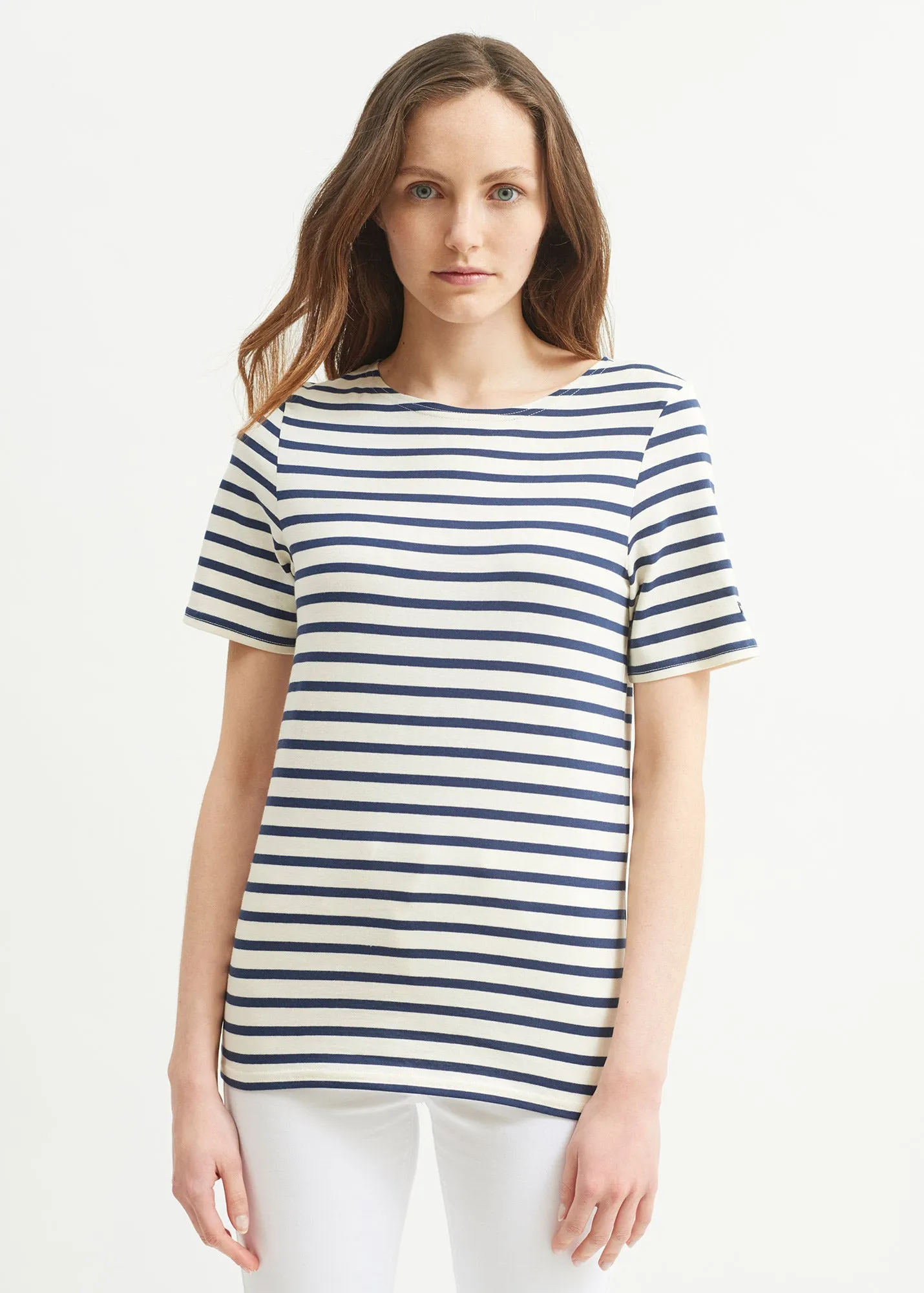 LEVANT MODERN - Breton Stripe Short Sleeve Shirt | Soft Cotton | Unisex Fit (ECRU / NAVY)