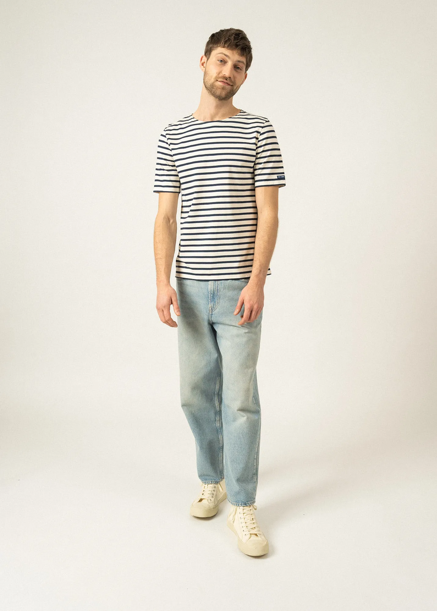 LEVANT MODERN - Breton Stripe Short Sleeve Shirt | Soft Cotton | Unisex Fit (ECRU / NAVY)