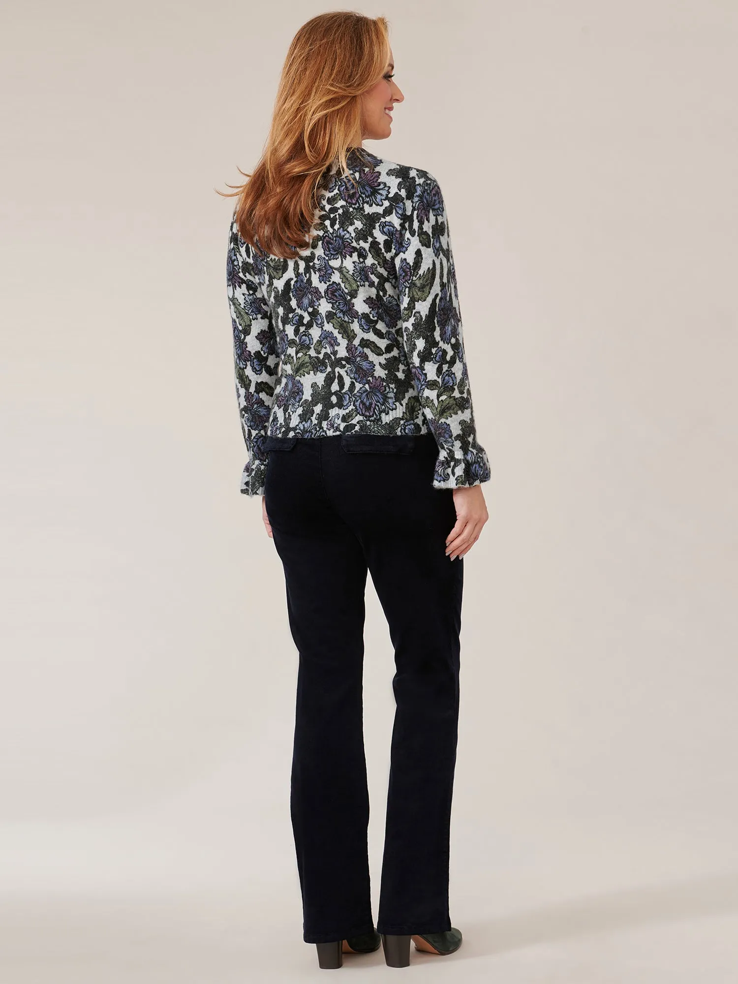 Long Blouson Sleeve Rounded Neck Floral Printed Petite Sweater