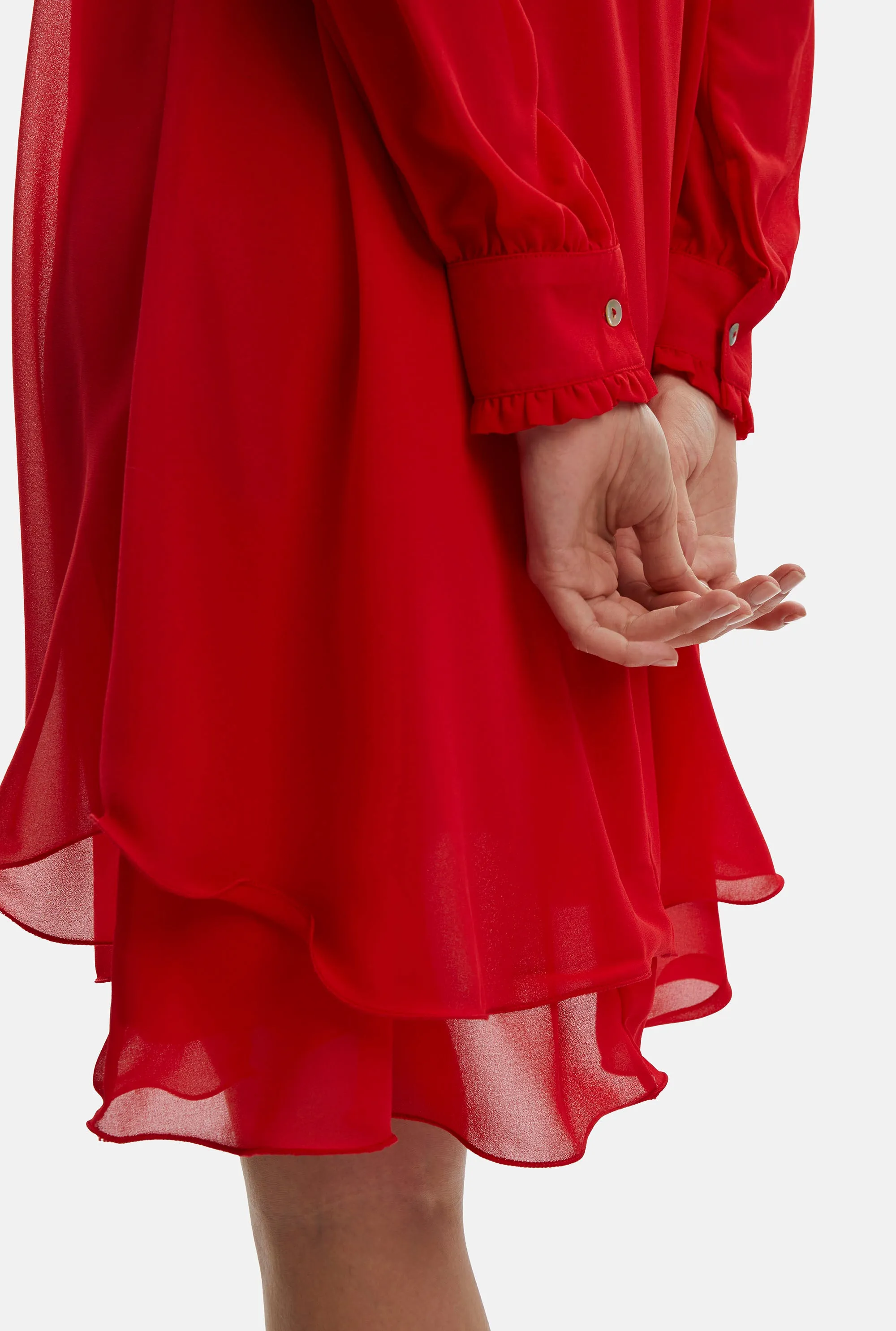 Long Sleeve Red Wave Hem Dress