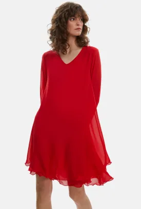 Long Sleeve Red Wave Hem Dress