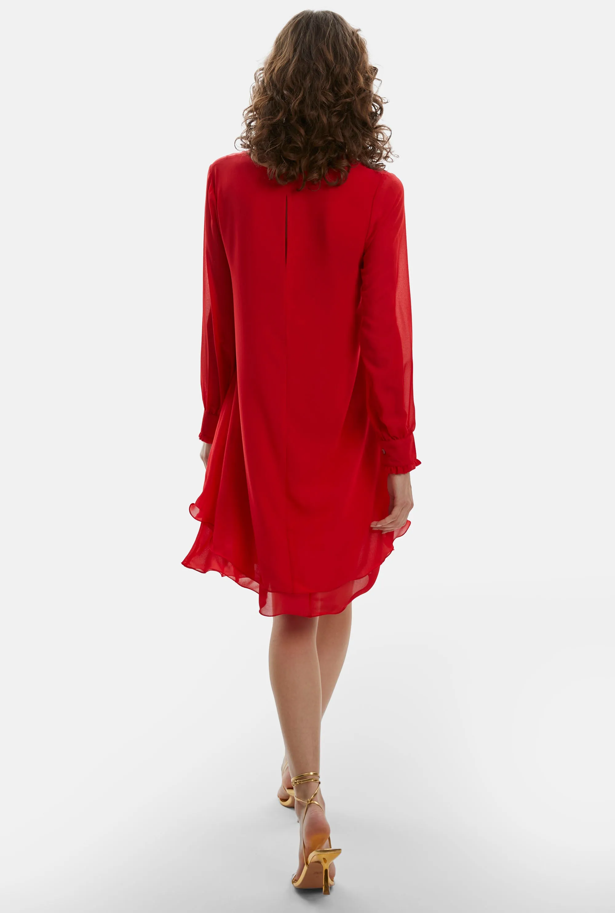 Long Sleeve Red Wave Hem Dress