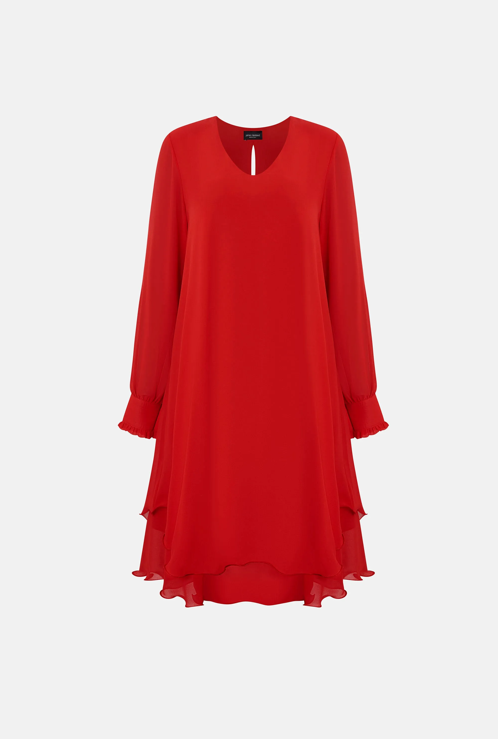 Long Sleeve Red Wave Hem Dress