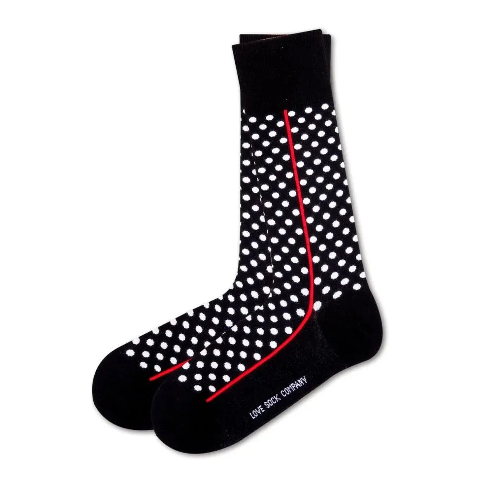 Love Sock Company Men's Funky Cool Polka Dots Dress Socks Red Line Black  (M)