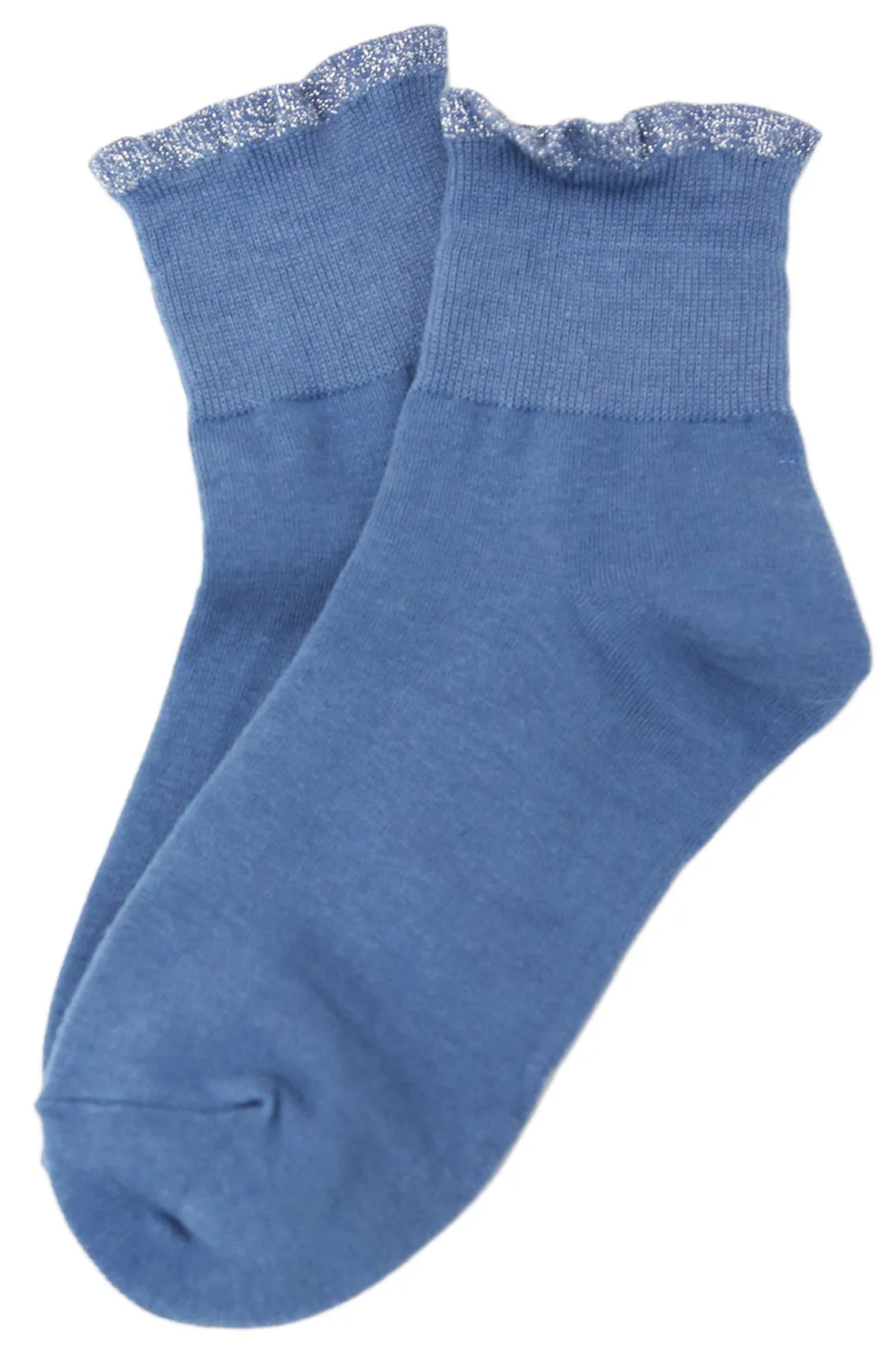 Majestic Metallic Frill Cotton Socks Blue