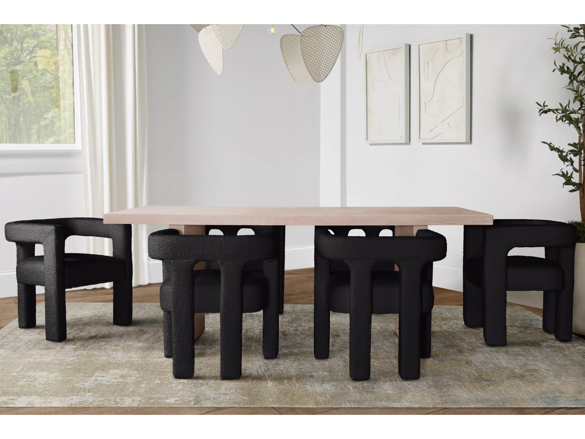 Mandy 7-pc Rectangular Dining Set with Bouclé Chairs