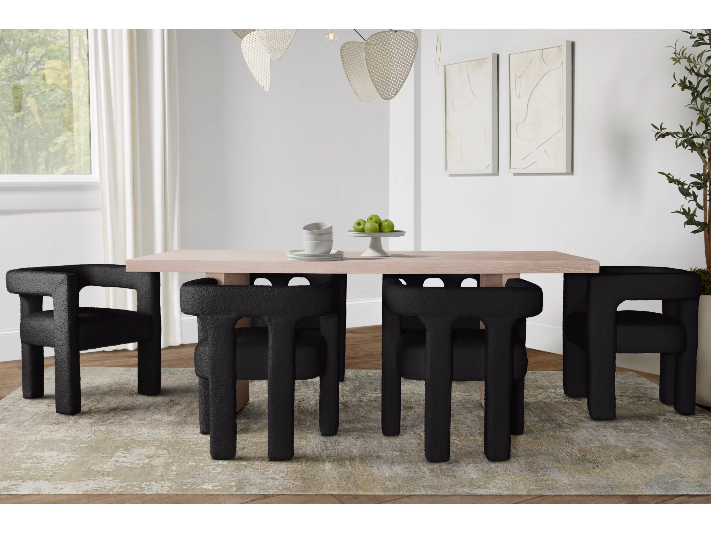 Mandy 7-pc Rectangular Dining Set with Bouclé Chairs