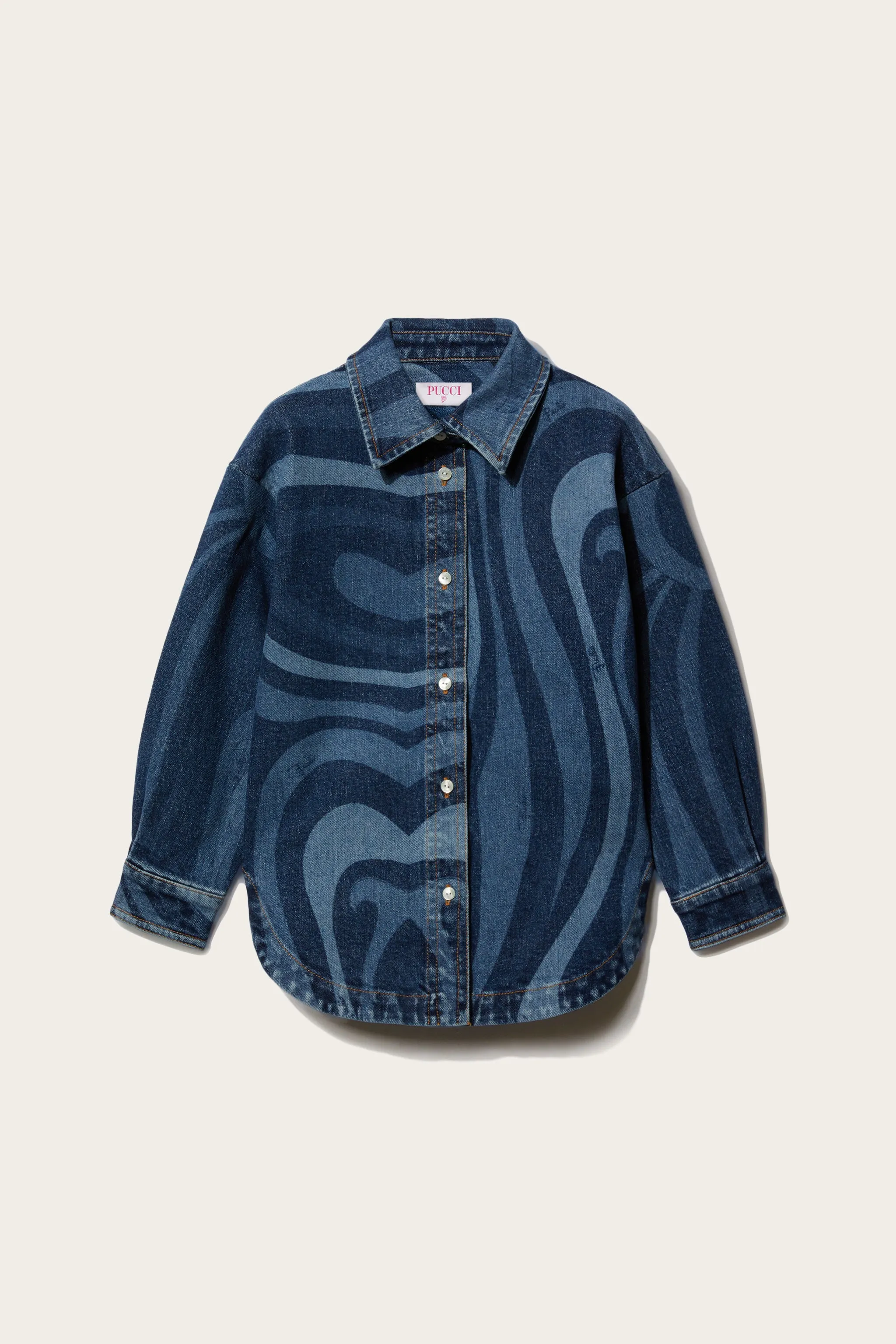 Marmo-Print Denim Shirt