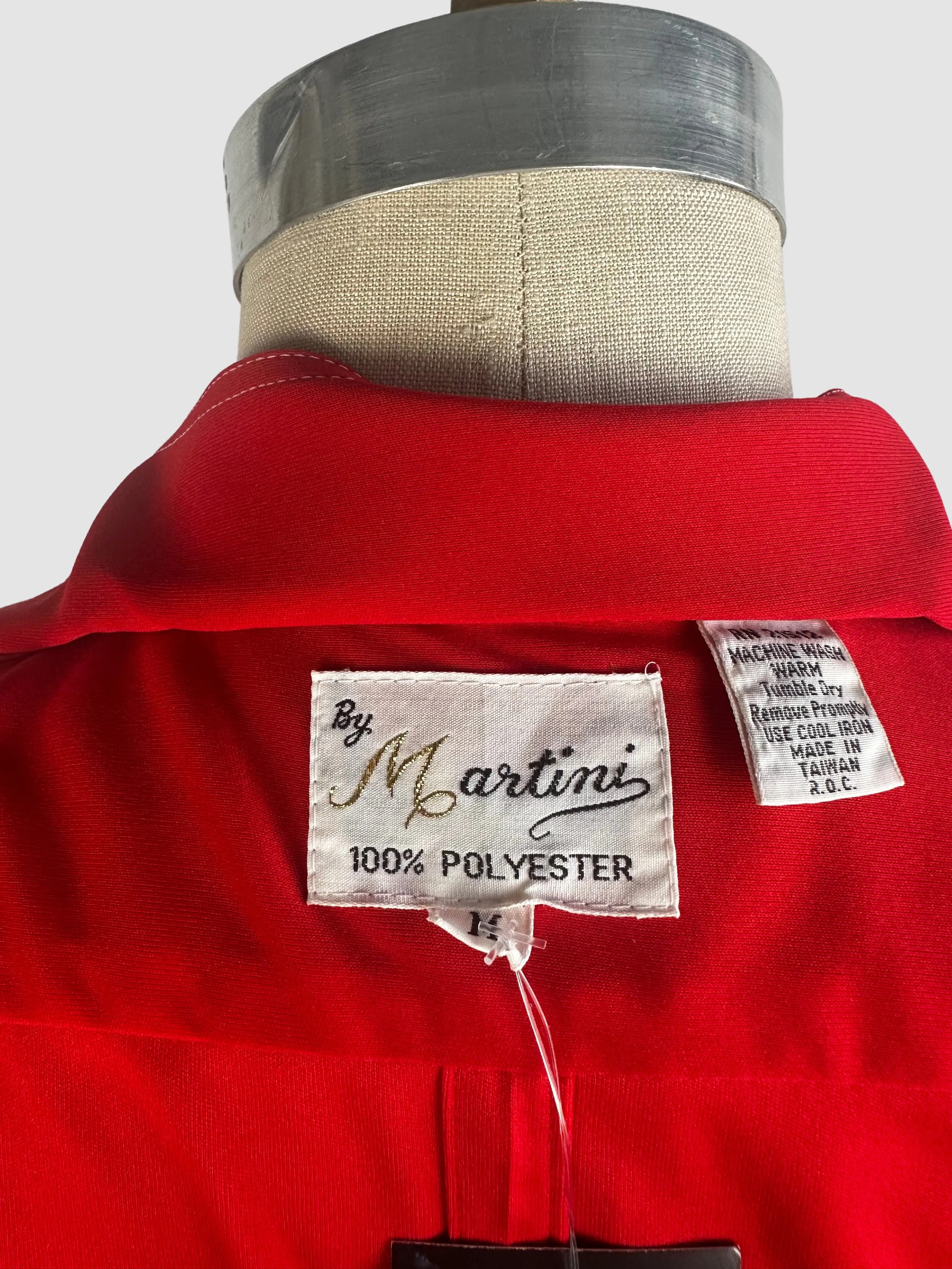 MARTINI 70s Deadstock Red Polyester Disco Shirt • Medium