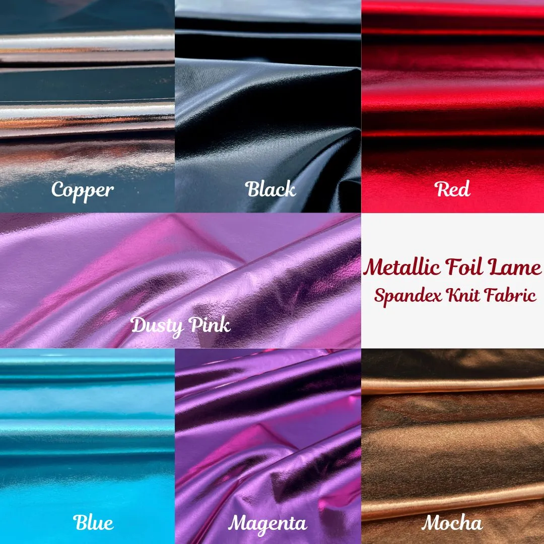 Metallic Foil Lame Spandex Knit Fabric | 4-Way Stretch | for Apparel, Costumes