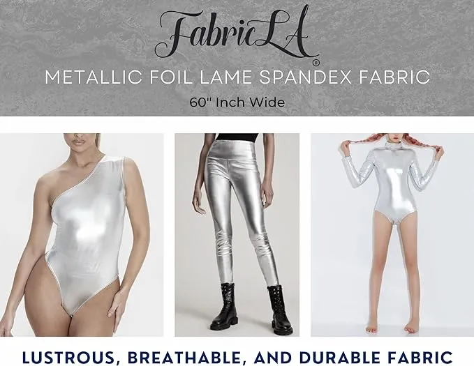 Metallic Foil Lame Spandex Knit Fabric | 4-Way Stretch | for Apparel, Costumes