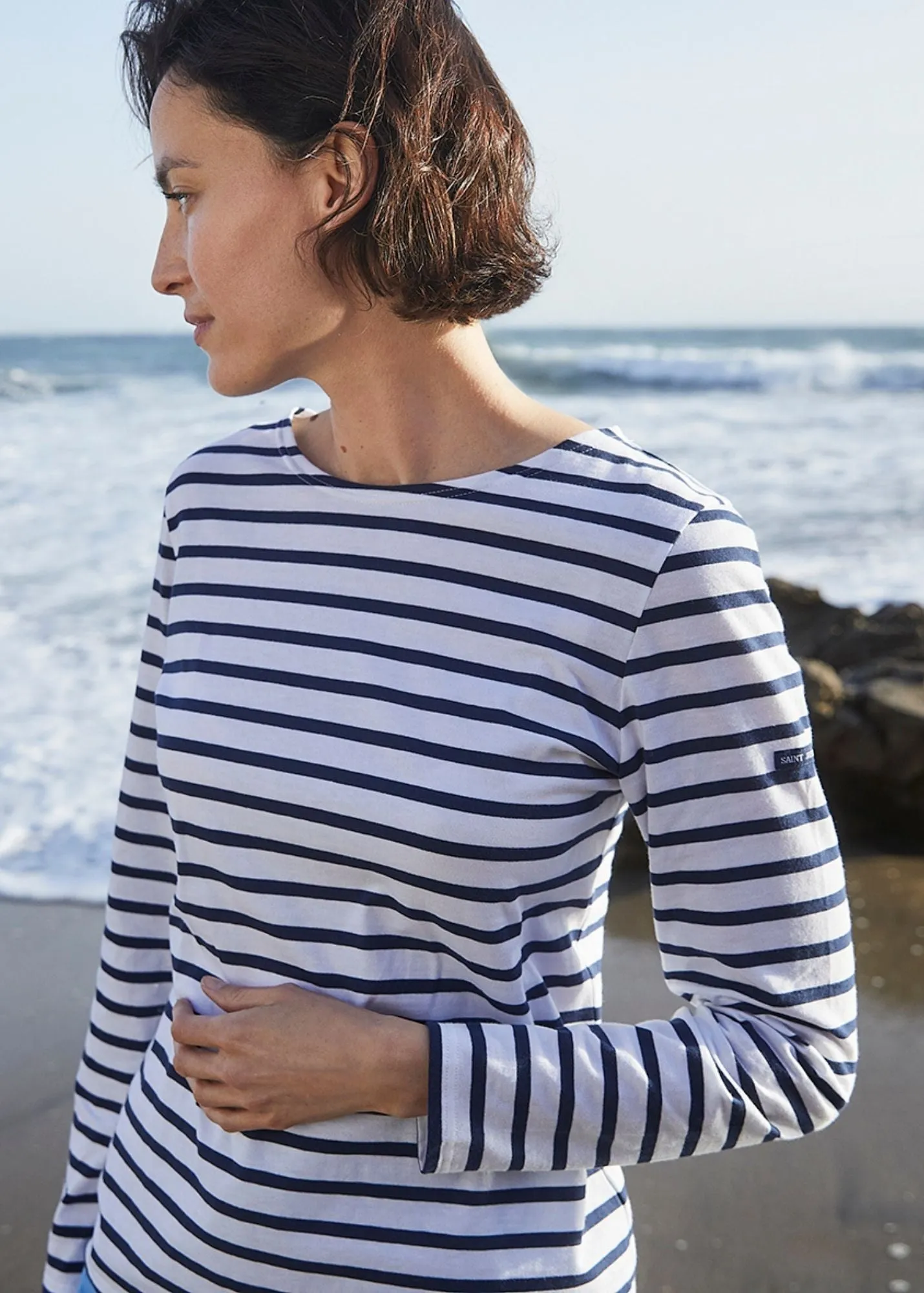 MINQUIDAME - Breton Striped Shirt with Long Sleeve | Soft Cotton | Women Fit (WHITE / NAVY)