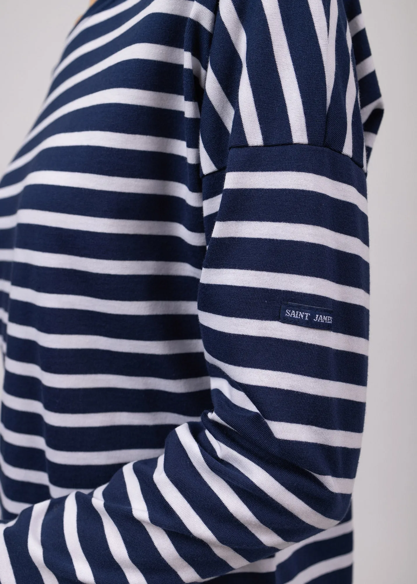 MINQUIERS DROP II - Drop-Shoulder Breton Striped Shirt | Soft Cotton | Straight Fit (NAVY / WHITE)