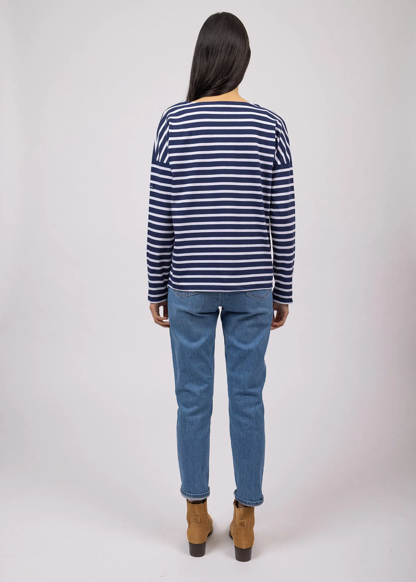 MINQUIERS DROP II - Drop-Shoulder Breton Striped Shirt | Soft Cotton | Straight Fit (NAVY / WHITE)