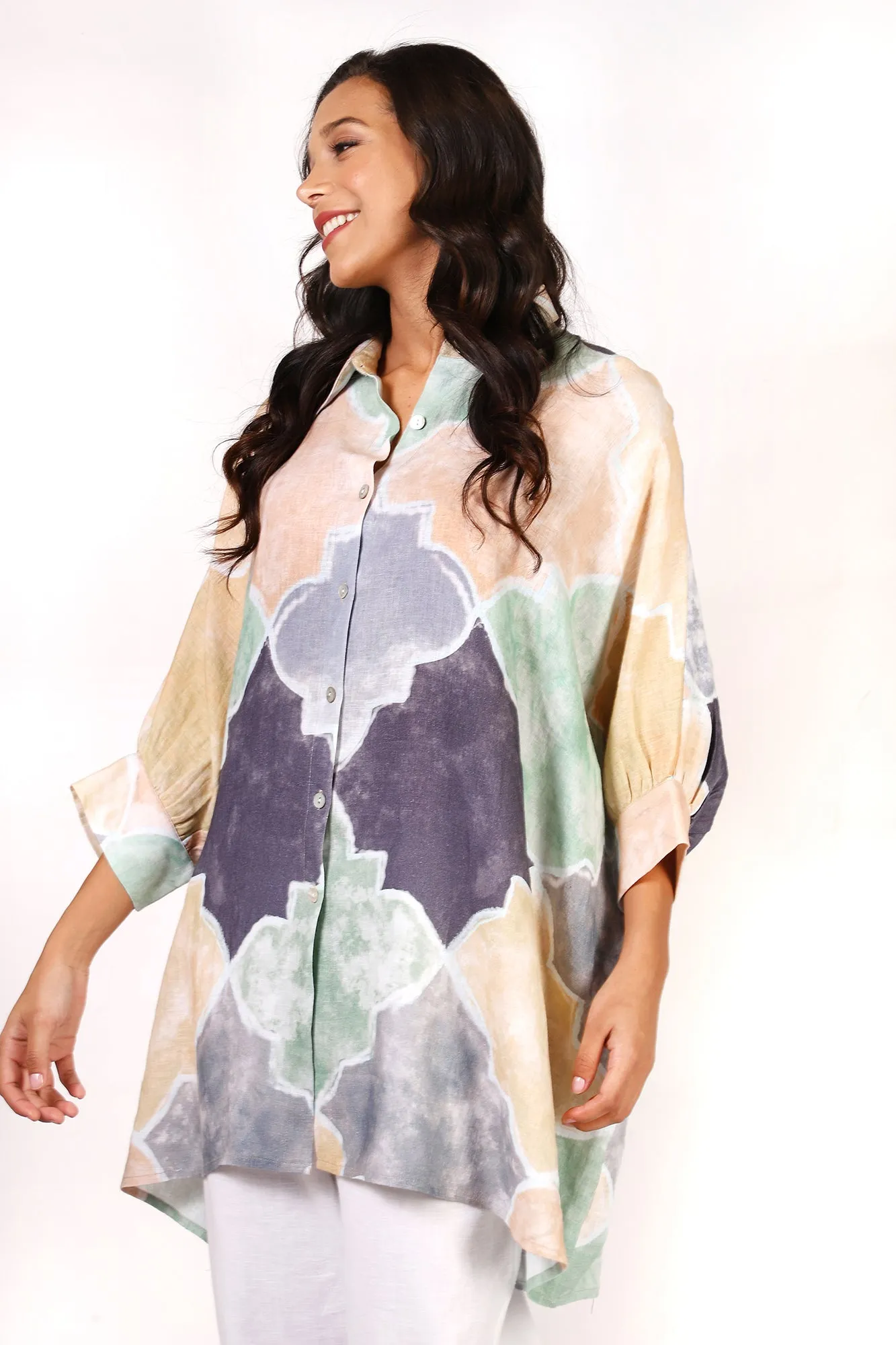 Multicolour Abstract Linen Shirt