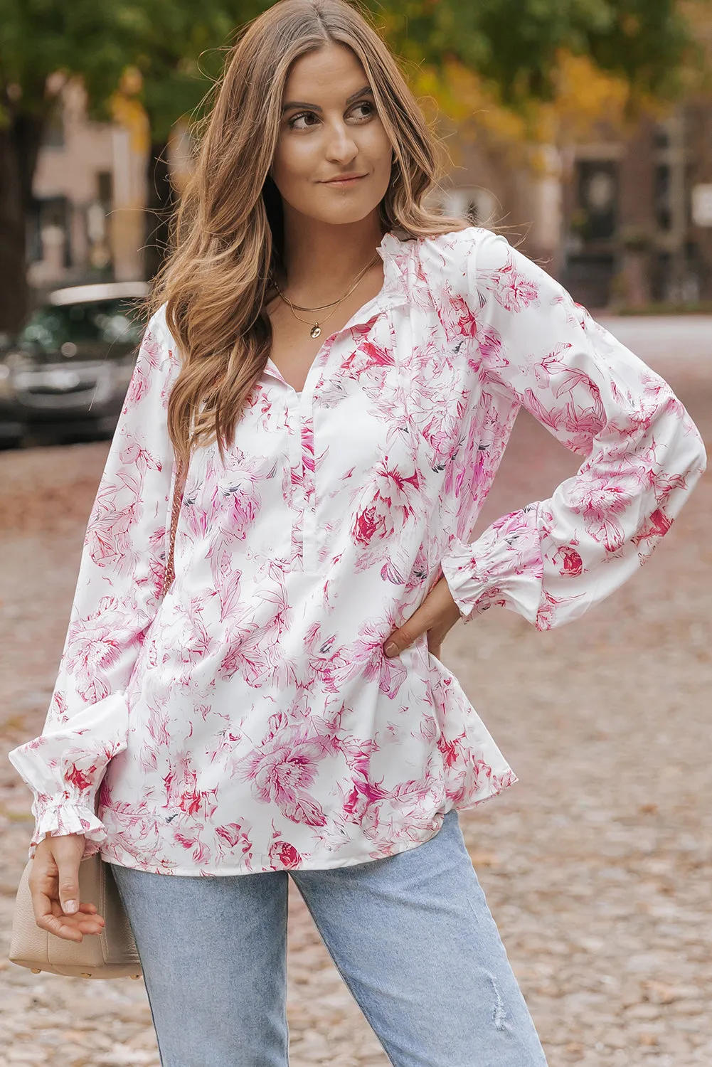 Multicolour Vibrant Floral Printed Ruffle Trim Blouse