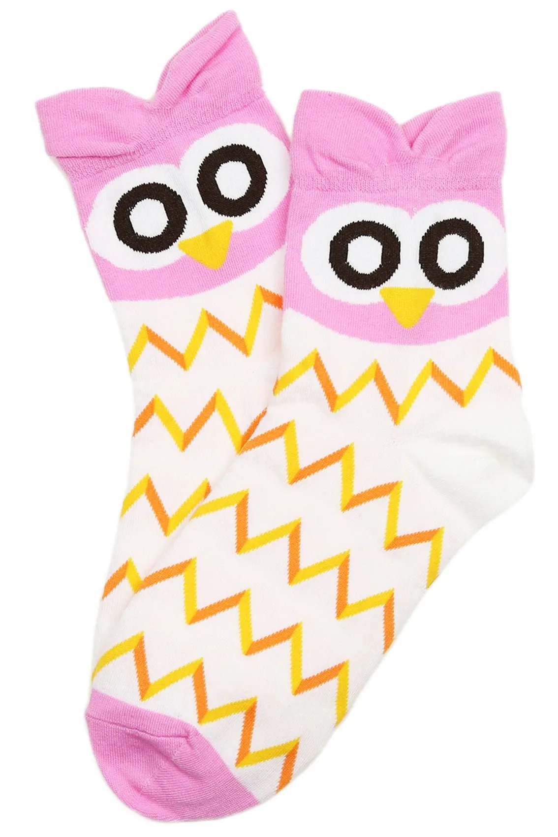 Pointy Eared Owl Cotton Socks Pink