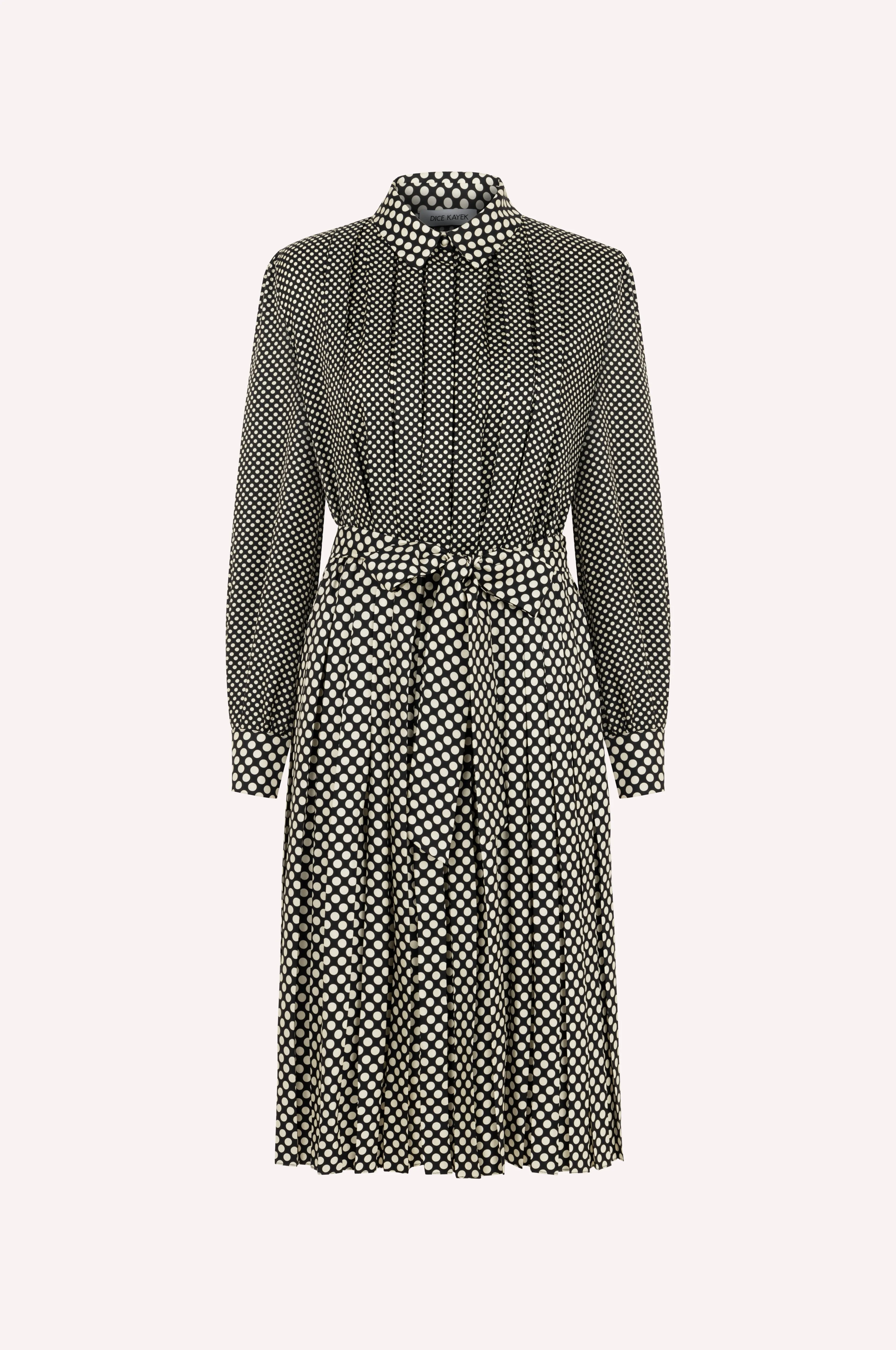 Polka Dot Pleated Dress with Versatile Belt