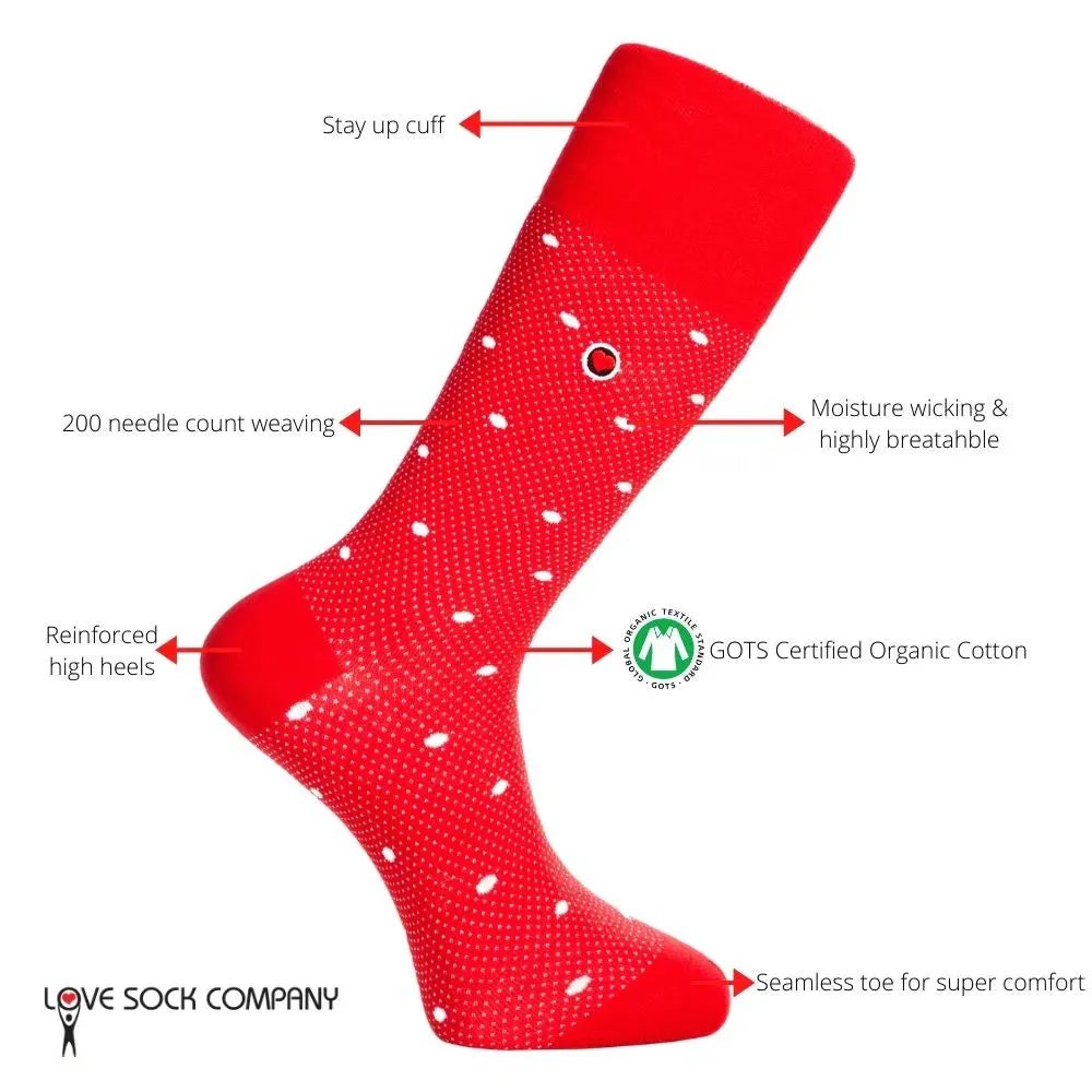 Polka Night Men's Luxury dress Socks Red (M)