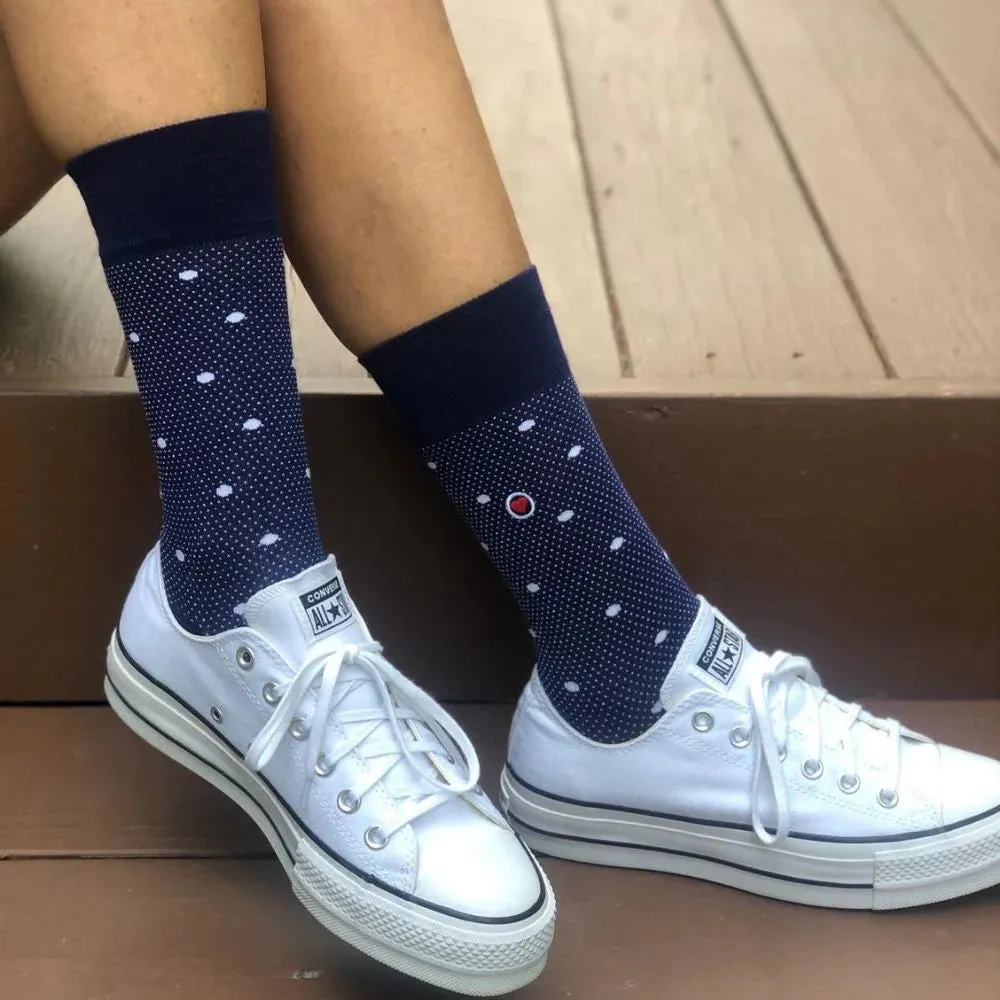 Polka Night Women's Luxury Crew Socks Navy Blue (W)