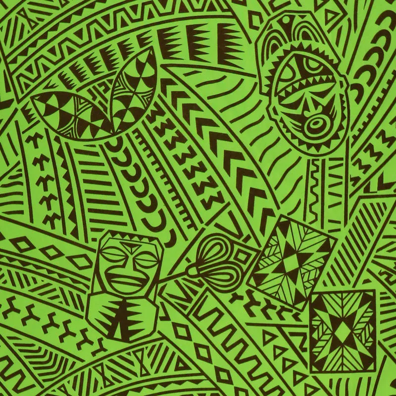 Polynesian Tiki Tribal Design Fabric | Polyester Flocking