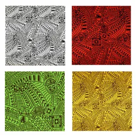 Polynesian Tiki Tribal Design Fabric | Polyester Flocking