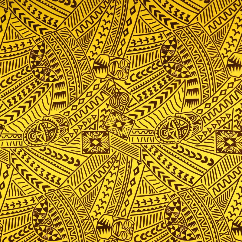 Polynesian Tiki Tribal Design Fabric | Polyester Flocking