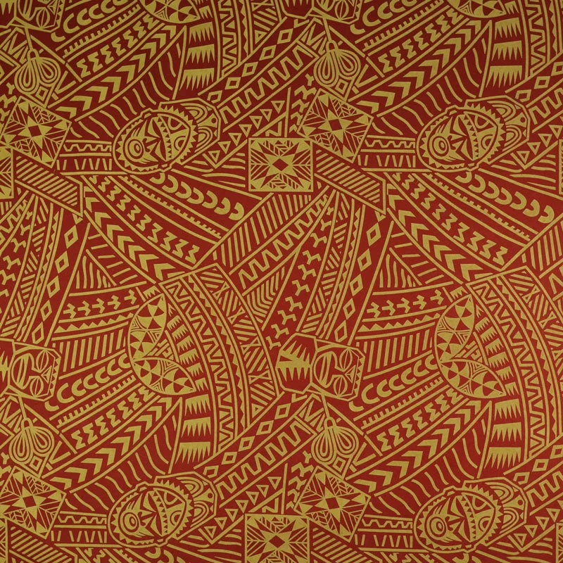 Polynesian Tiki Tribal Design Fabric | Polyester Flocking