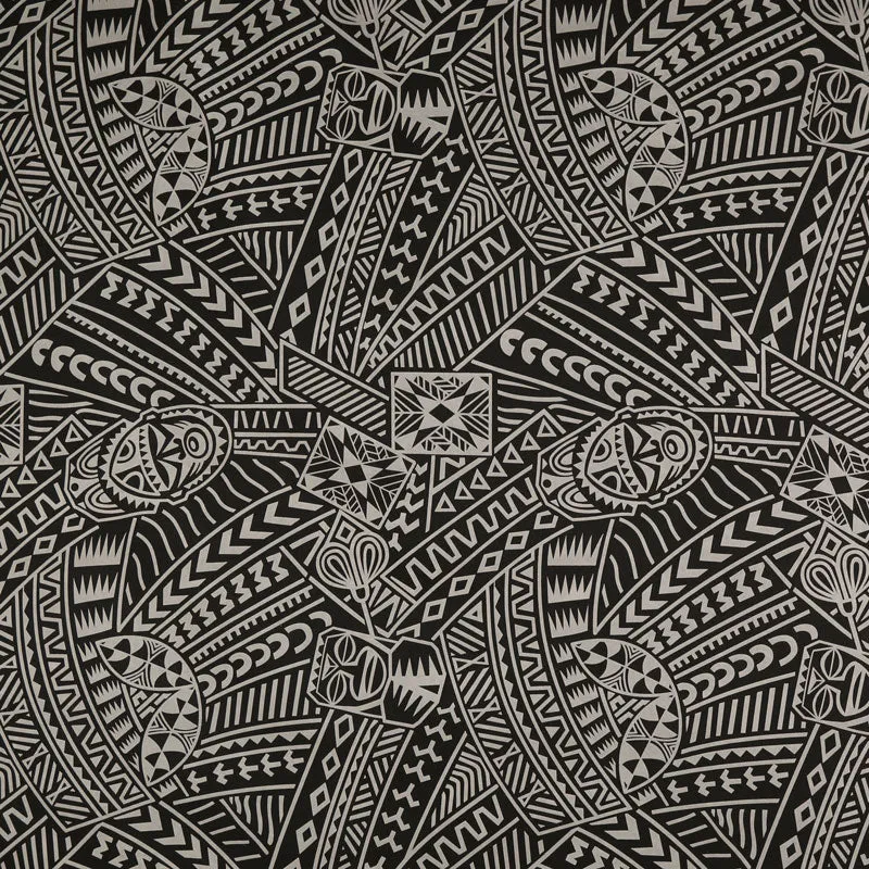 Polynesian Tiki Tribal Design Fabric | Polyester Flocking