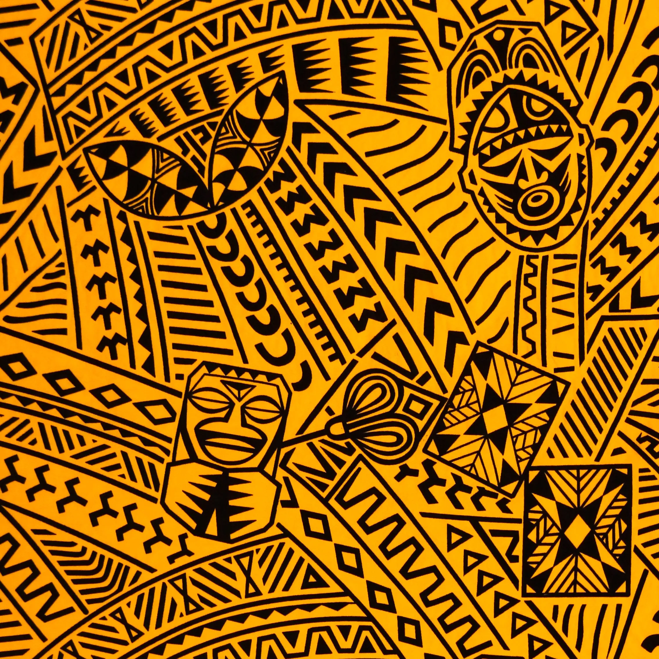 Polynesian Tiki Tribal Design Fabric | Polyester Flocking