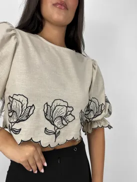 Puff Sleeve Rose Printed Top