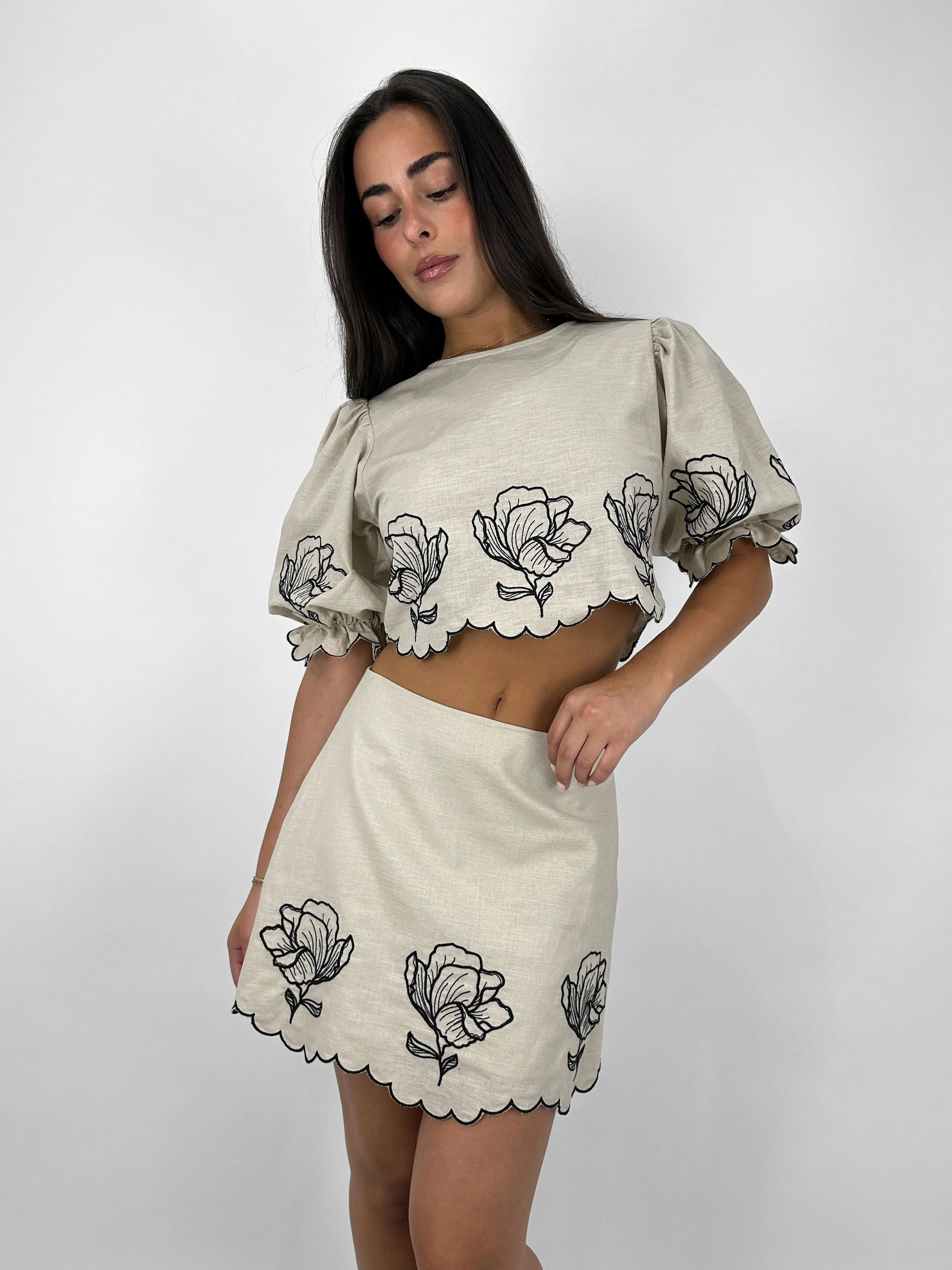 Puff Sleeve Rose Printed Top