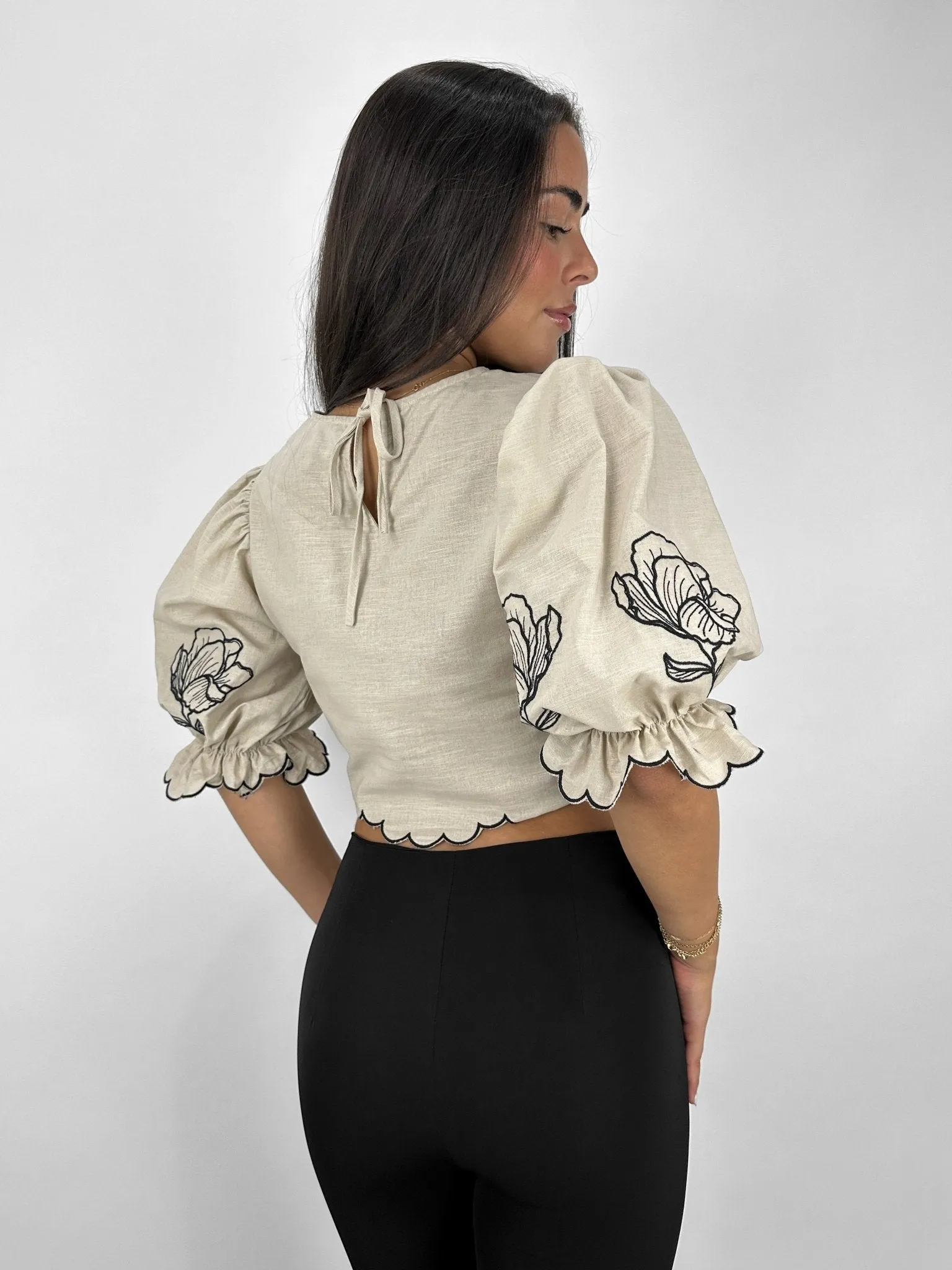 Puff Sleeve Rose Printed Top