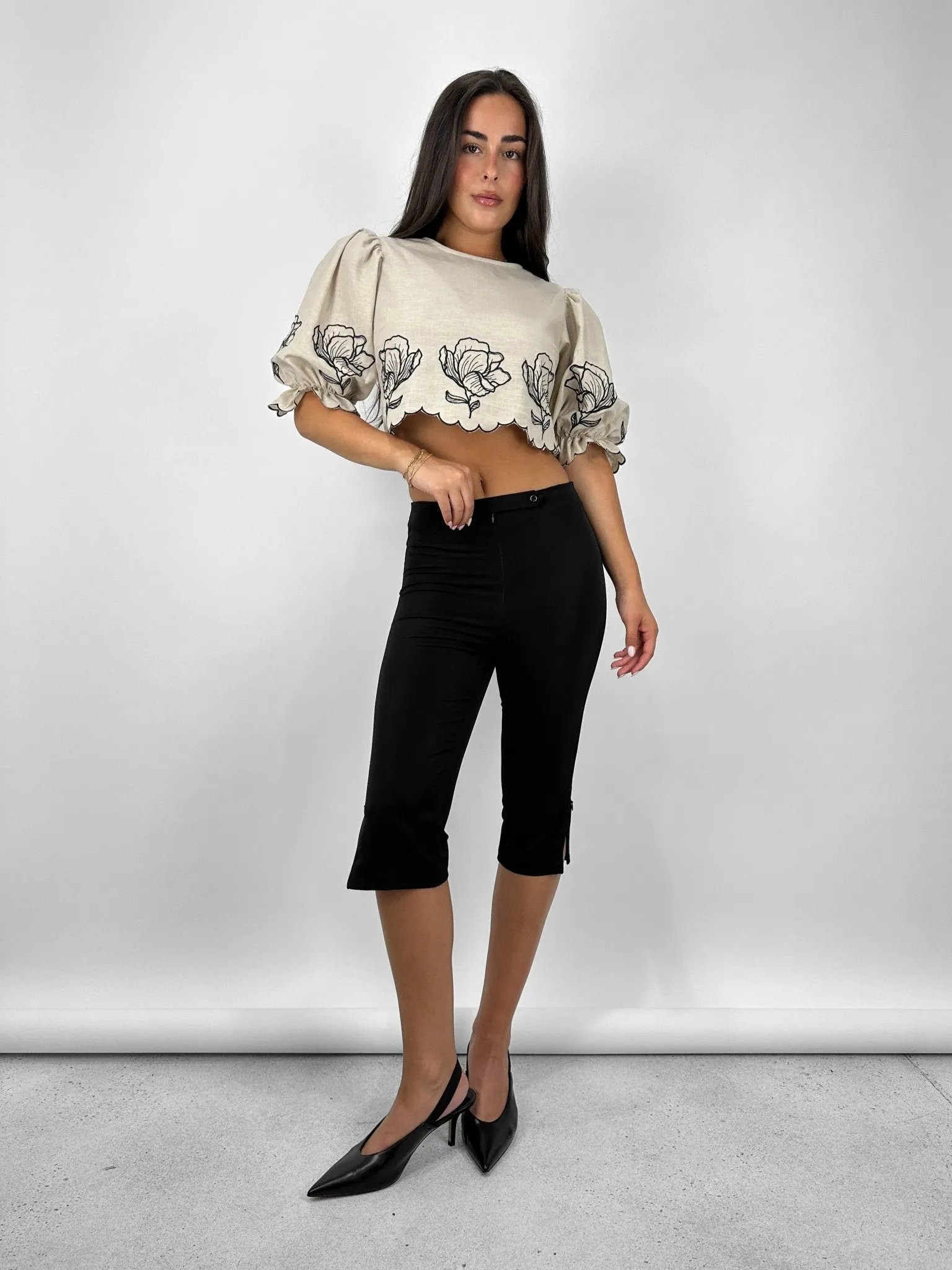 Puff Sleeve Rose Printed Top