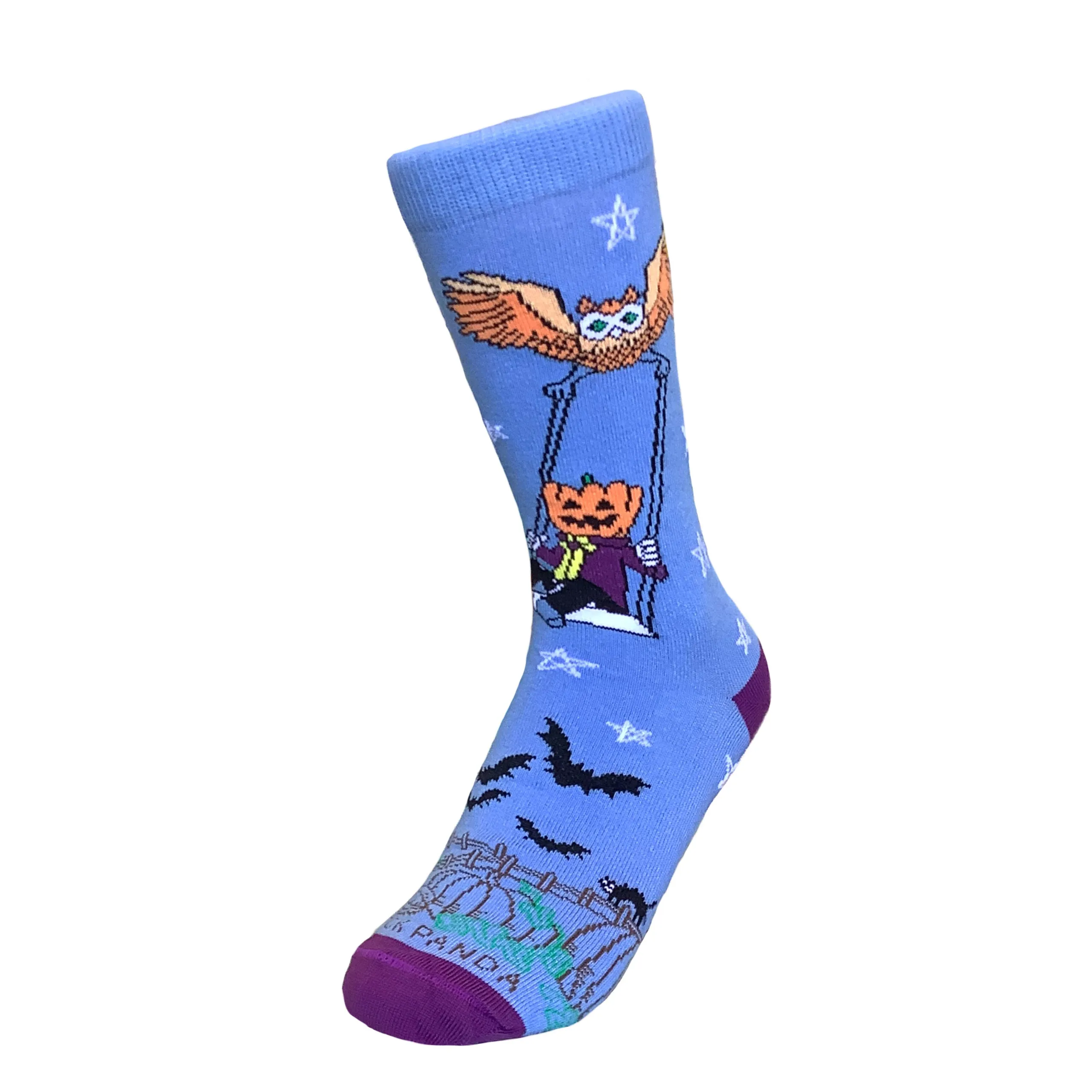 Pumpkin Head Swinging with an Owl by the Moon Socks (Adult Small -  Shoe Sizes 2-5)