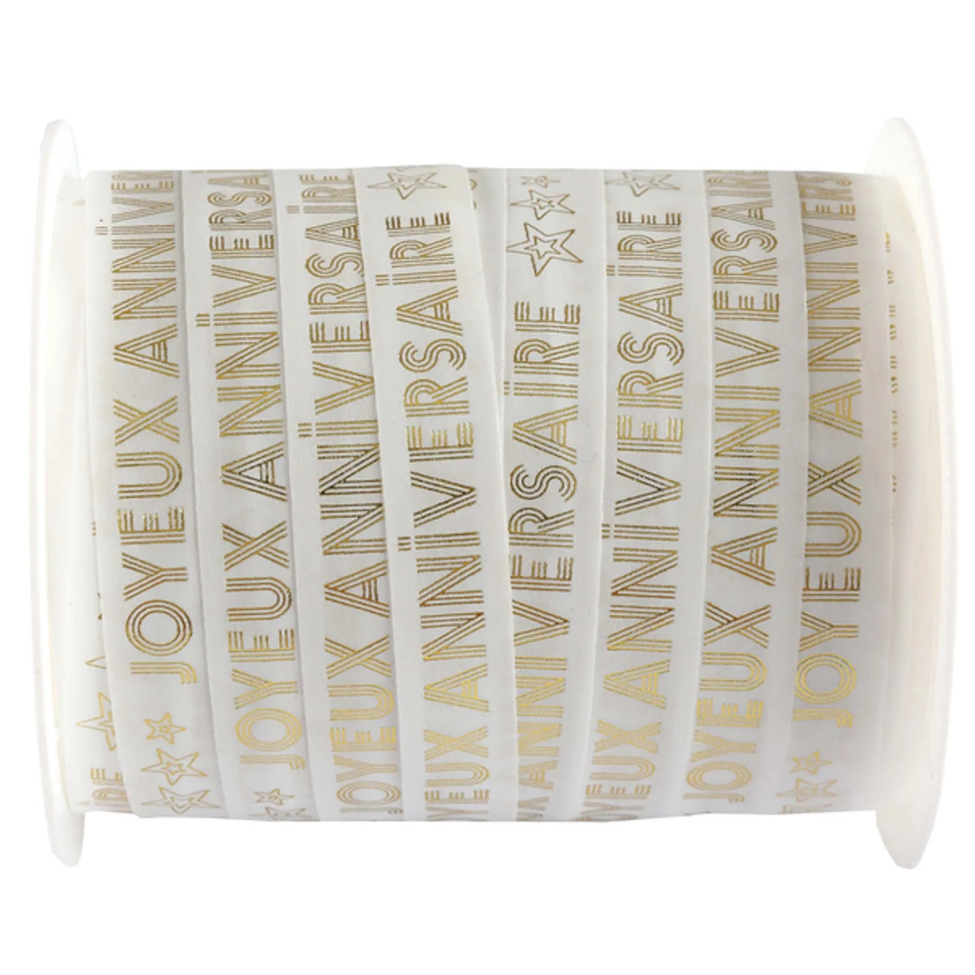 "Joyeux Anniversaire" Birthday Balloon Ribbon, White and Gold, 1 Count