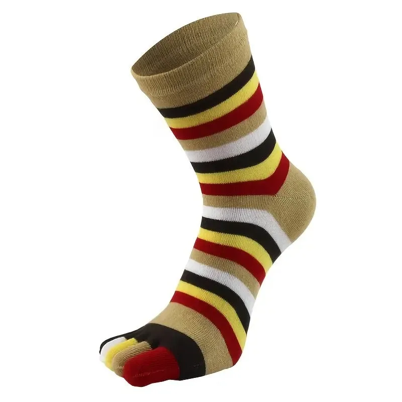 Rainbow Striped Pattern Toe Socks (Adult Medium - Women's Shoe Sizes 5-10) - Brown Accent