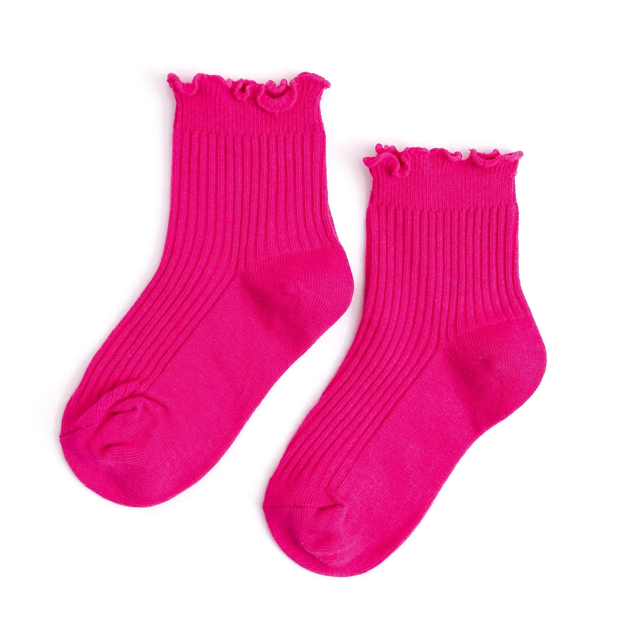 Ribbed Lettuce Trim Midi Socks - Party Pink