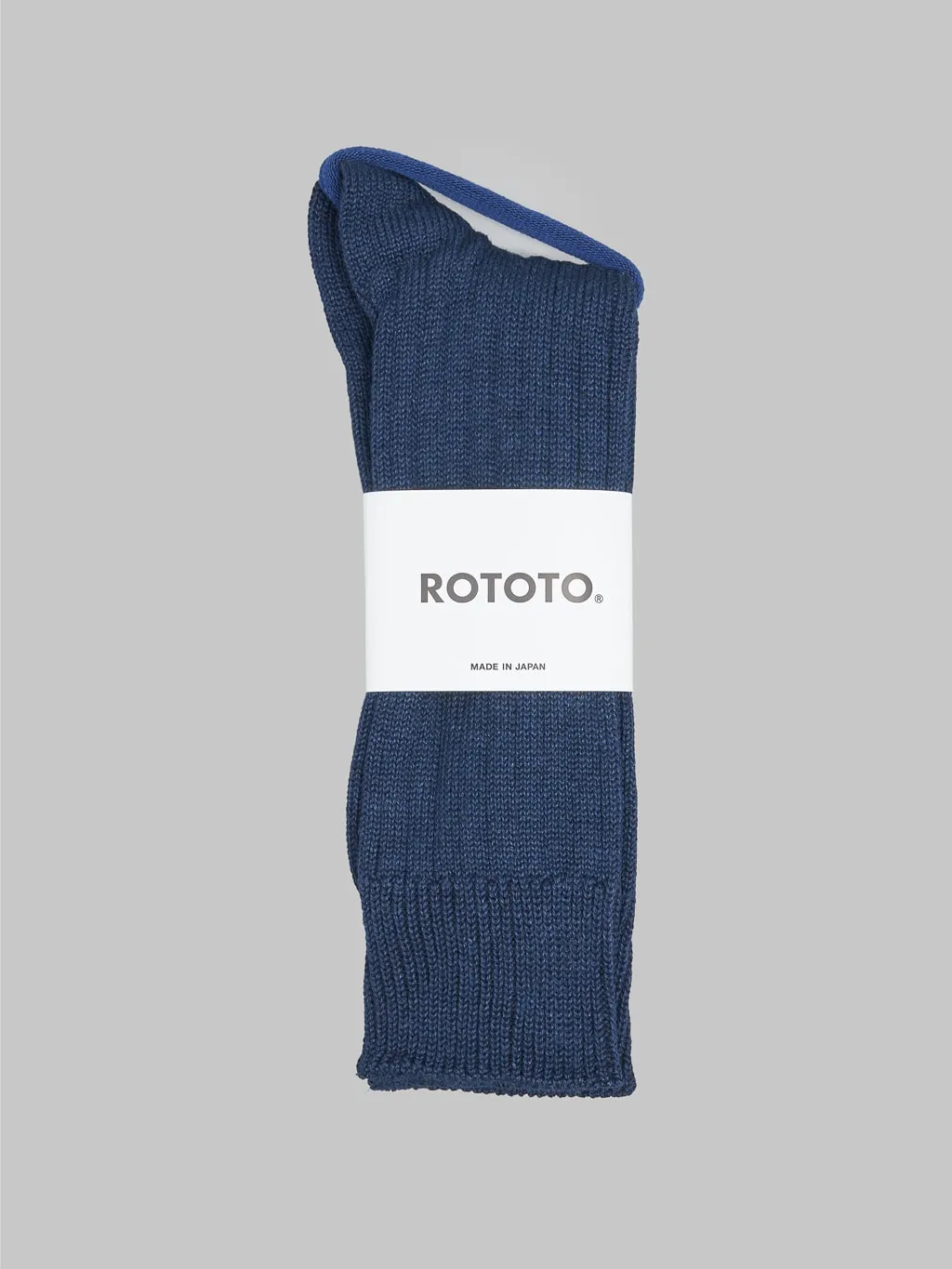 ROTOTO Linen Cotton Ribbed Crew Socks Navy