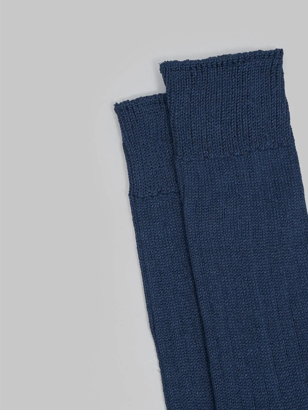 ROTOTO Linen Cotton Ribbed Crew Socks Navy