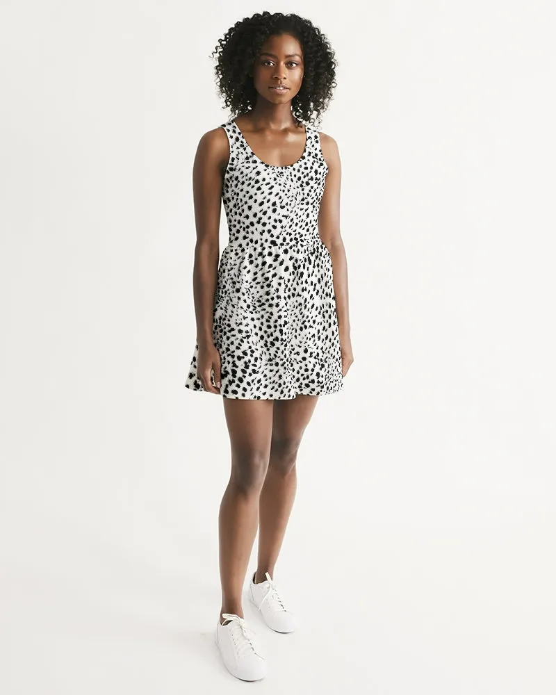 SMF Cheetah White Feminine Scoop Neck Skater Dress