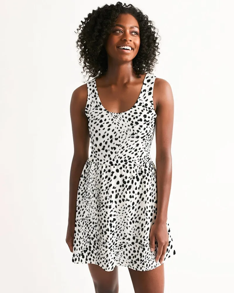 SMF Cheetah White Feminine Scoop Neck Skater Dress