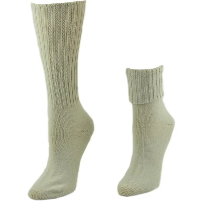 Solid Color Ribbed Crew Turn Cuff Soft Acrylic Socks for Women